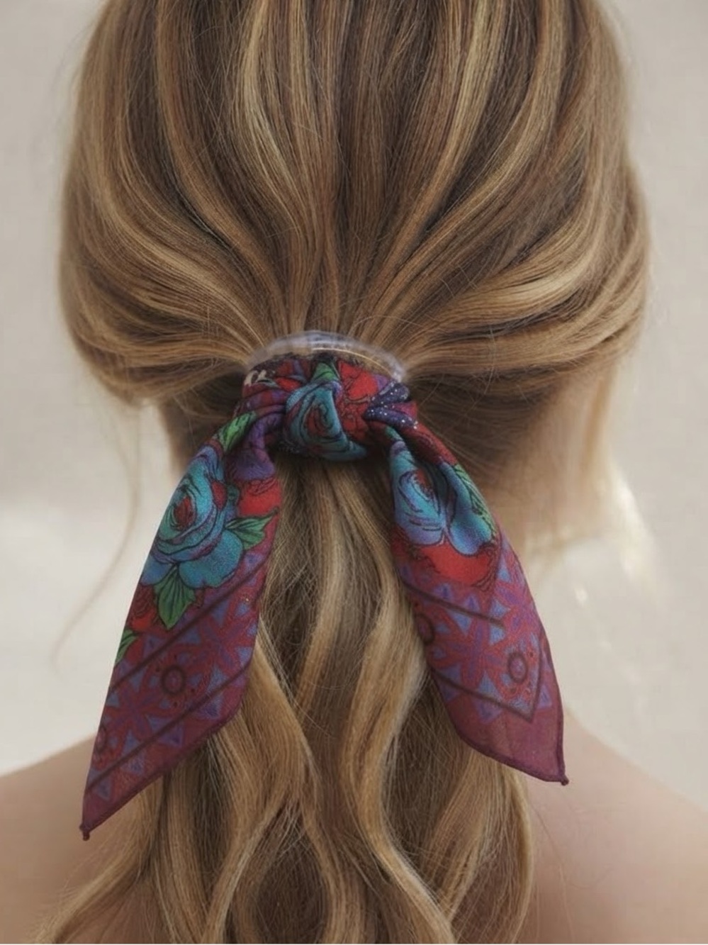 Liz Claiborne Red Floral Scarf - Blue & Green Roses Hair Tie Neck Tie Bag Tie